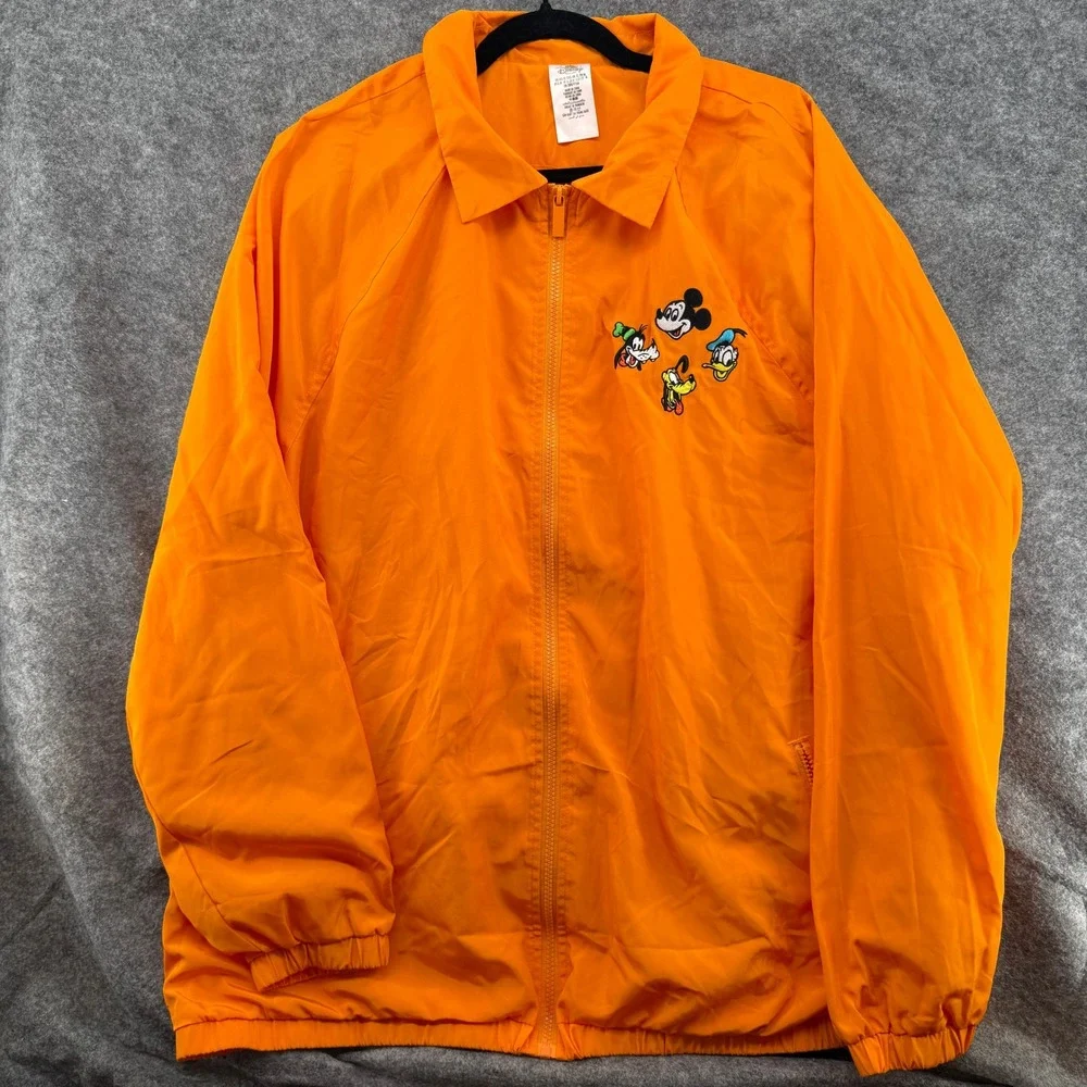 Disney Windbreaker Jacket Unisex XL Orange Mickey & Friends Embroidered Zip Up - Picture 2 of 16